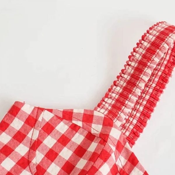 Summer Women Red Plaid Suspender Mini Dress Female Sleeveless Clothes Leisure Lady Slim Vestido D7982