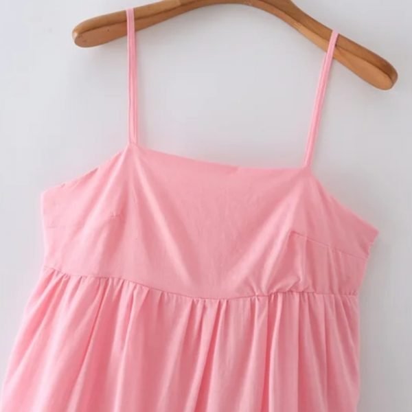 Summer Women Tiered Ruffle Pink Suspender Midi Dress Female Sleeveless Clothes Casual Lady Loose Vestido D7770