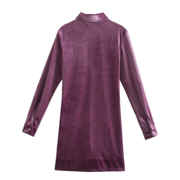 Spring Women Pleated Decoration Velvet Mini Shirt Dress Female Long Sleeve Clothes Office Lady Slim Vestido D7309