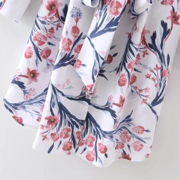 New Spring Women Elegant Floral Print Sashes Shirt Dress Female Long Sleeve Clothes Casual Lady Loose Vestido D7117