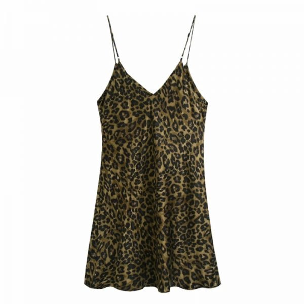 Hot Sale Women Leopard Print Drawstring Suspender Mini Dress Female Sleeveless Clothes Casual Lady Loose Vestido D8383