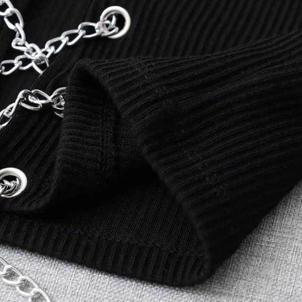 Summer Women Chain Decoration Hollow Sexy Knitted Short Tank T Shirt Casual Female O Neck Slim Crop Tops T1512