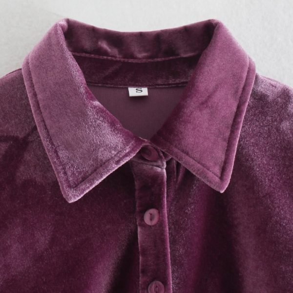 Spring Women Pleated Decoration Velvet Mini Shirt Dress Female Long Sleeve Clothes Office Lady Slim Vestido D7309