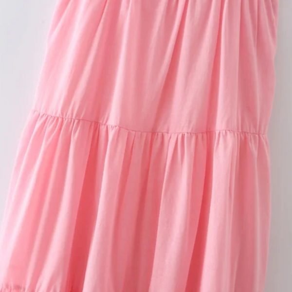 Summer Women Tiered Ruffle Pink Suspender Midi Dress Female Sleeveless Clothes Casual Lady Loose Vestido D7770