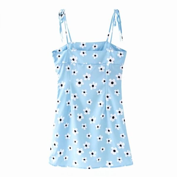 Flower printing Woman Knotted Sling Mini Dress Fashion Casual Ladies Sleeveless Slim Dresses D5389