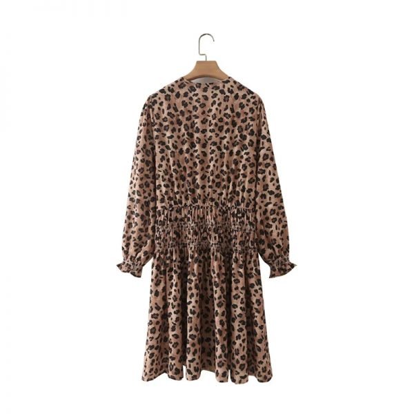 Hot Sale Women Leopard Print Elastic Waist Mini Dress Female Nine Quarter Sleeve Clothes Casual Lady Loose Vestido D8513