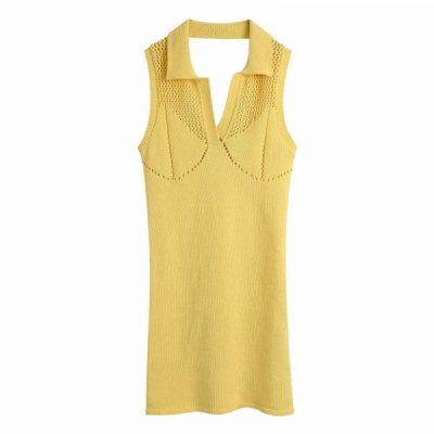 Hot Sale Women Hollow Decoration Knitted Backless Mini Dress Female Sleeveless Clothes Casual Lady Slim Vestido D8381