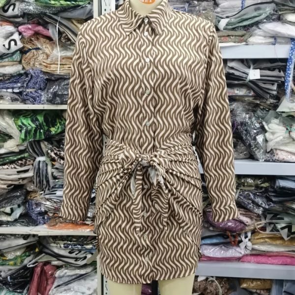 Hot Sale Women Geometric Print Knot Decoration Mini Dress Female Long Sleeve Clothes Casual Lady Loose Vestido D8300