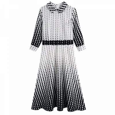 Hot Sale Women Gradual Placement Print Midi Dress Female Three Quarter Sleeve Clothes Casual Lady Loose Vestido D8293