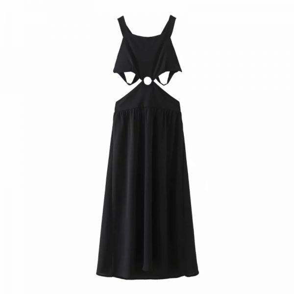 Summer Women Black Backless Sexy Suspender Midi Dress Female Sleeveless Clothes Casual Lady Slim Vestido D7690