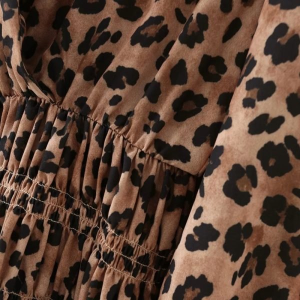 Hot Sale Women Leopard Print Elastic Waist Mini Dress Female Nine Quarter Sleeve Clothes Casual Lady Loose Vestido D8513