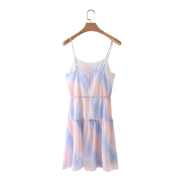 Summer Women Tie Dye Printing Chiffon Suspender Mini Dress Female Sleeveless Clothes Casual Lady Loose Vestido D7788