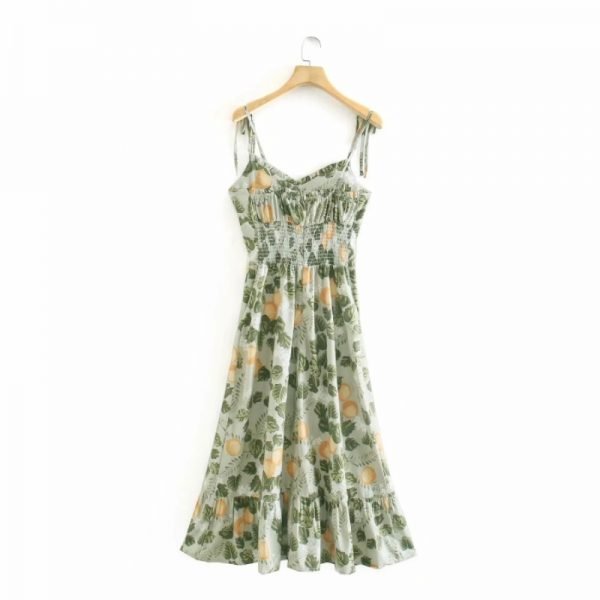 Summer Women Digital Printing Suspender Midi Dress Female Sleeveless Clothes Casual Lady Slim Vestido D7860