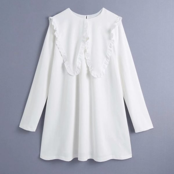 Spring Women Chic Sailor Collar White Mini Dress Female Long Sleeve Clothes Casual Lady Loose Vestido D7333