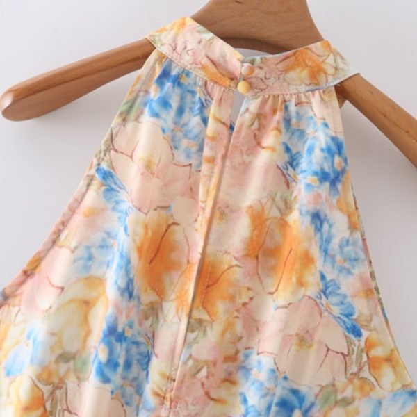 Summer Women Floral Printing Halter Midi Vest Dress Female Sleeveless Clothes Leisure Lady Loose Vestido D7950