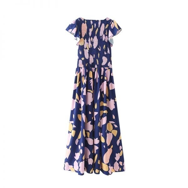 Summer Women Digital Printing O Neck Butterfly Sleeve Midi Dress Female Clothes Leisure Lady Loose Vestido D7927